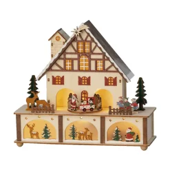 LED Wood House With Santa Scene<Lumineo Clearance