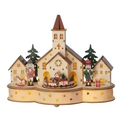 LED Wood Village Church With Train Scene With Music And Motion<Lumineo Sale