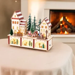 LED Wood Village With Santa Scene<Lumineo Clearance