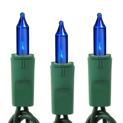 50 Light Blue Incandescent Lights Green Wire | The Christmas Loft< Online