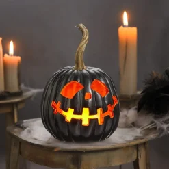 Lighted Black Jack O Lantern< New