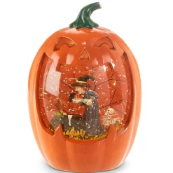Lighted Carved Pumpkin Water Lantern Shimmer with Witch and Cauldron< Sale