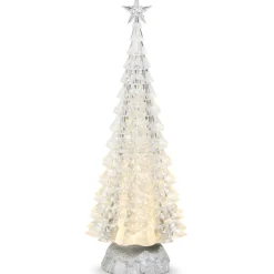 Lighted Silver Tree with Swirling Glitter< Outlet