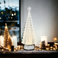 Lighted Silver Tree with Swirling Glitter< Outlet