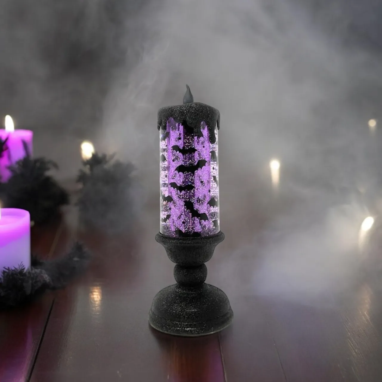 Lit Bat Candle With Purple Swirl Glitter< Best