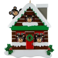 Log Cabin Bears Family of 4 Personalized Ornament< Best