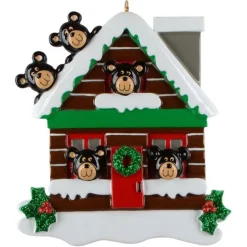 Log Cabin Bears Family of 5 Personalized Ornament< Discount