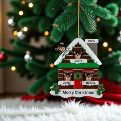 Log Cabin Bears Family of 4 Personalized Ornament< Best
