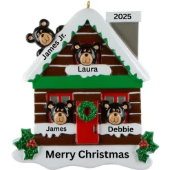 Log Cabin Bears Family of 4 Personalized Ornament< Best