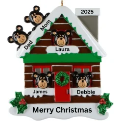 Log Cabin Bears Family of 5 Personalized Ornament< Discount