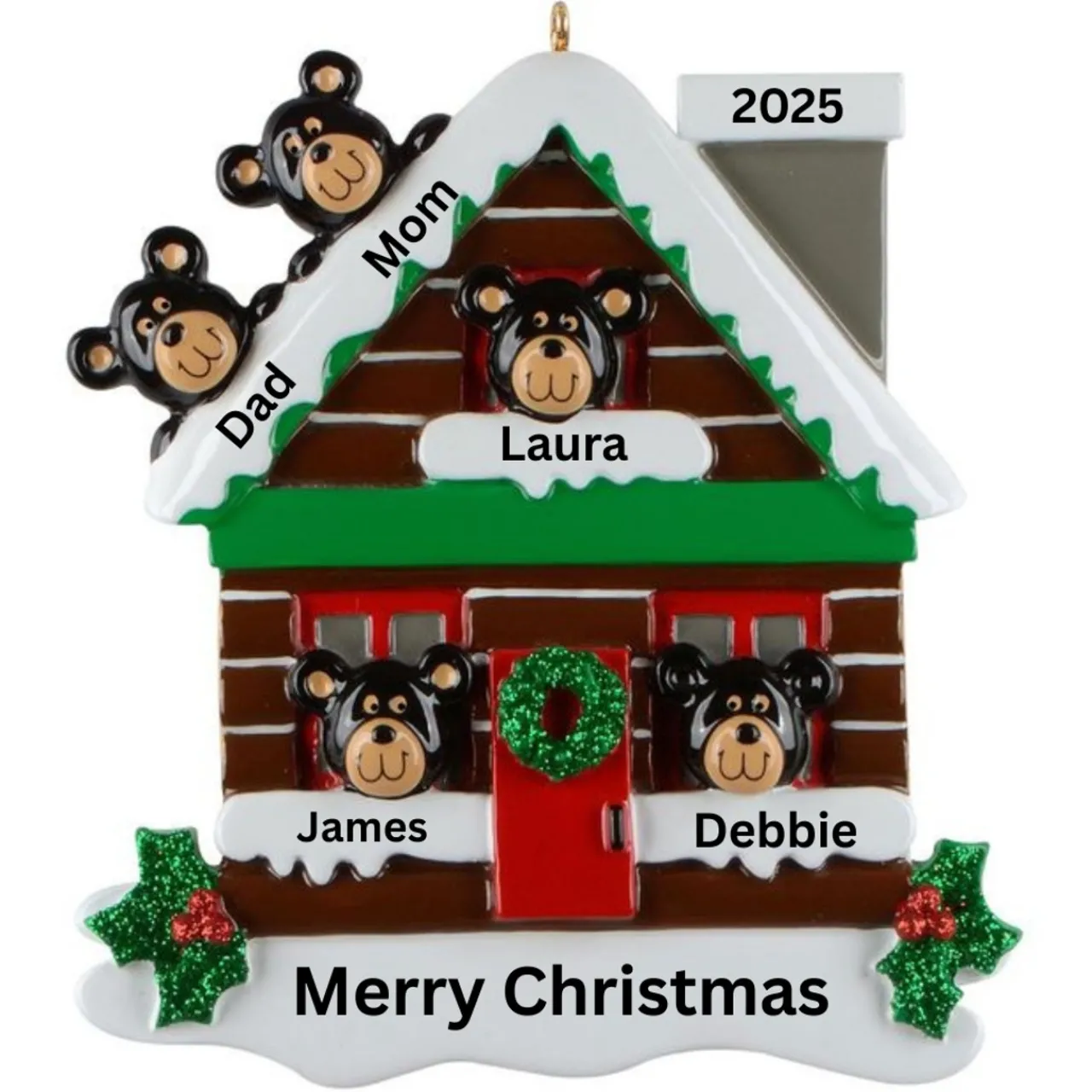 Log Cabin Bears Family of 5 Personalized Ornament< Discount