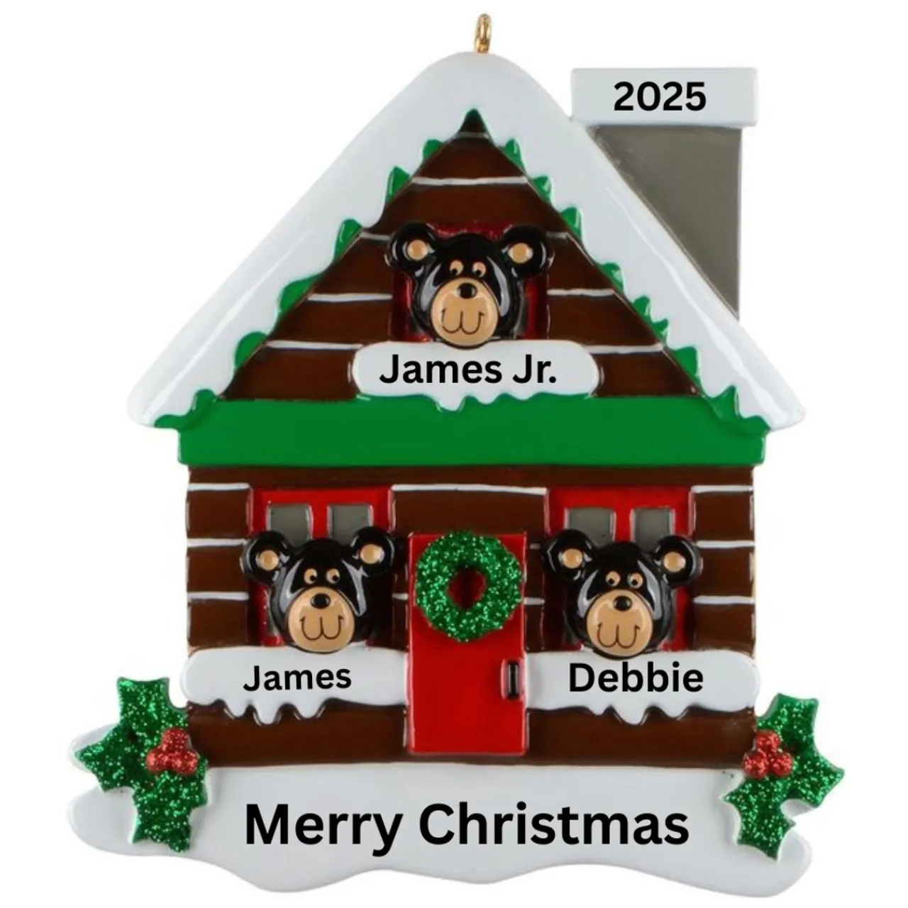 Log Cabin Bears Family of 3 Personalized Ornament< Discount