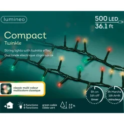 500 LED Classic Multi Color Compact Twinkle Lights, Green Wire, 36 ft<Lumineo Discount