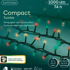 1,000 LED Classic Multi Color Compact Twinkle Lights, Green Wire<Lumineo Discount