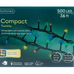 500 LED Multi-Colored Christmas Compact Lights Set, Green Wire 36 Feet -<Lumineo Sale