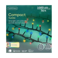 1000 LED Multi-Colored Christmas Compact Lights Set, Green Wire 74 Feet<Lumineo Outlet