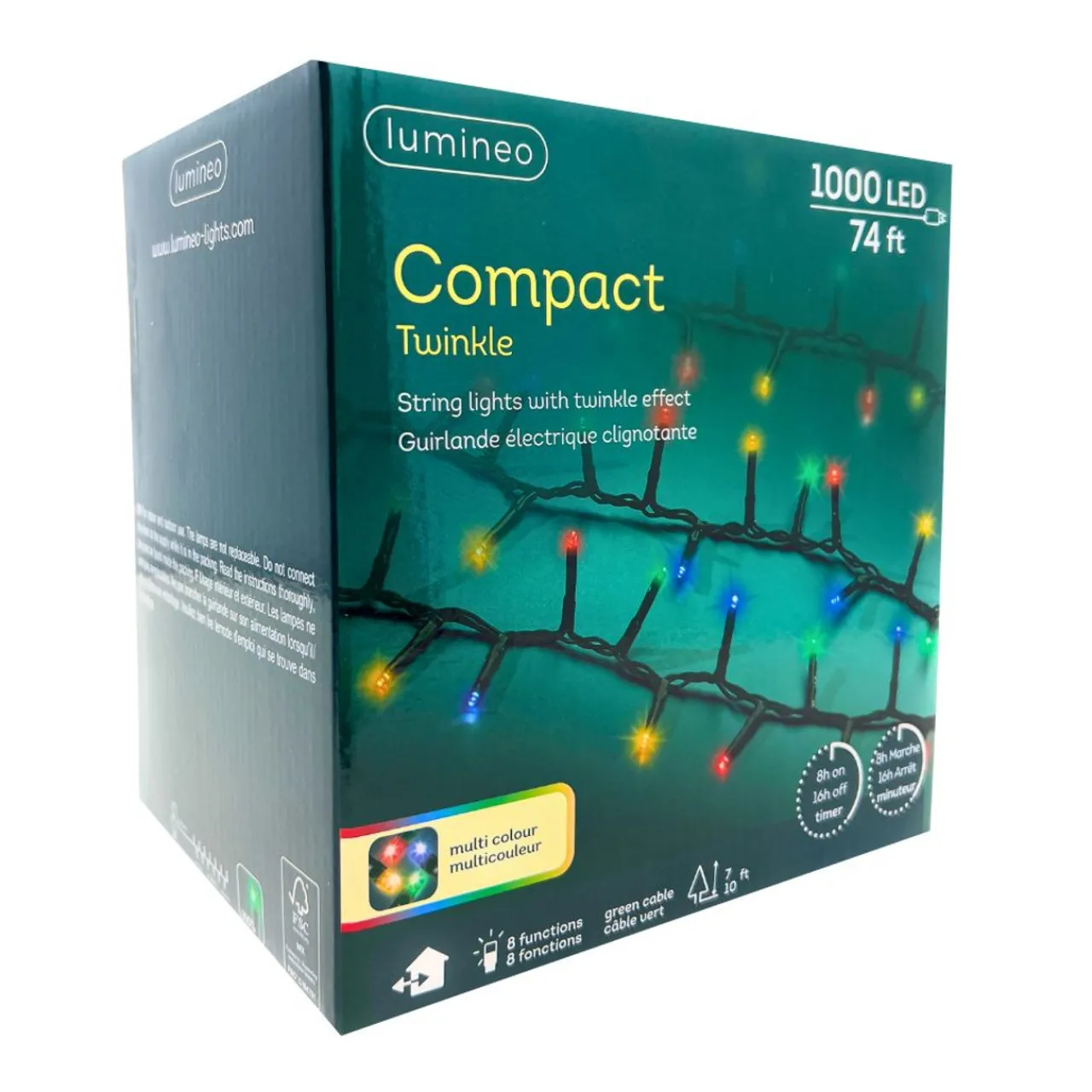 1000 LED Multi-Colored Christmas Compact Lights Set, Green Wire 74 Feet<Lumineo Outlet