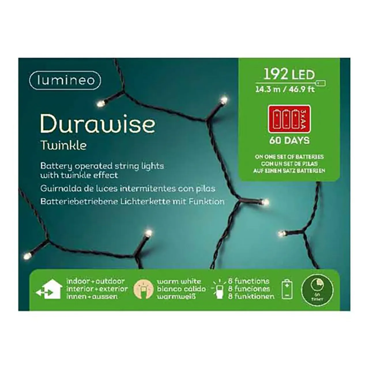 192 LED Warm White Battery-Operated Twinkle Lights Black Wire | The Christmas Loft<Lumineo Best