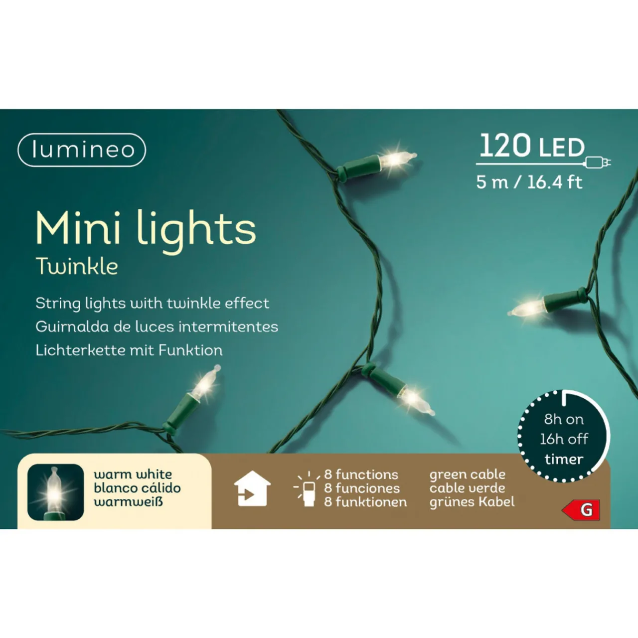 120 LED Warm White Mini Lights Green Wire<Lumineo Fashion