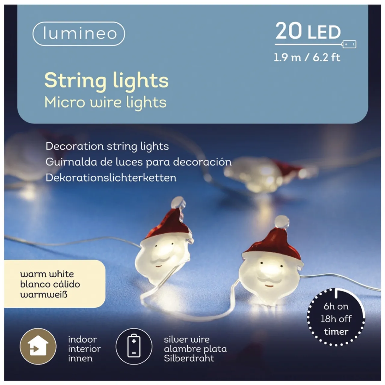 20 Micro-LED Warm White Santa Lights on Silver Wire<Lumineo Discount