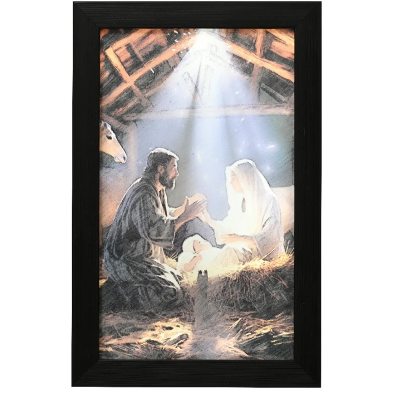 LED Nativity Scene Canvas - Holy Family in the Manger<Lumineo Sale