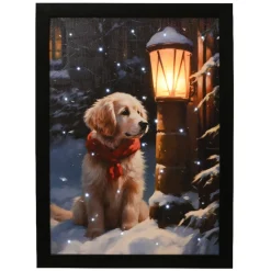 LED Winter Puppy At Lamppost Canvas<Lumineo Best