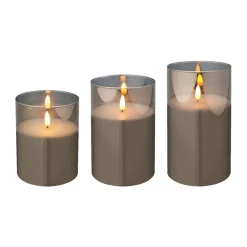 Lumineo Set of 3 Smokey Grey Battery Operated Candles in Glass Containers< Online