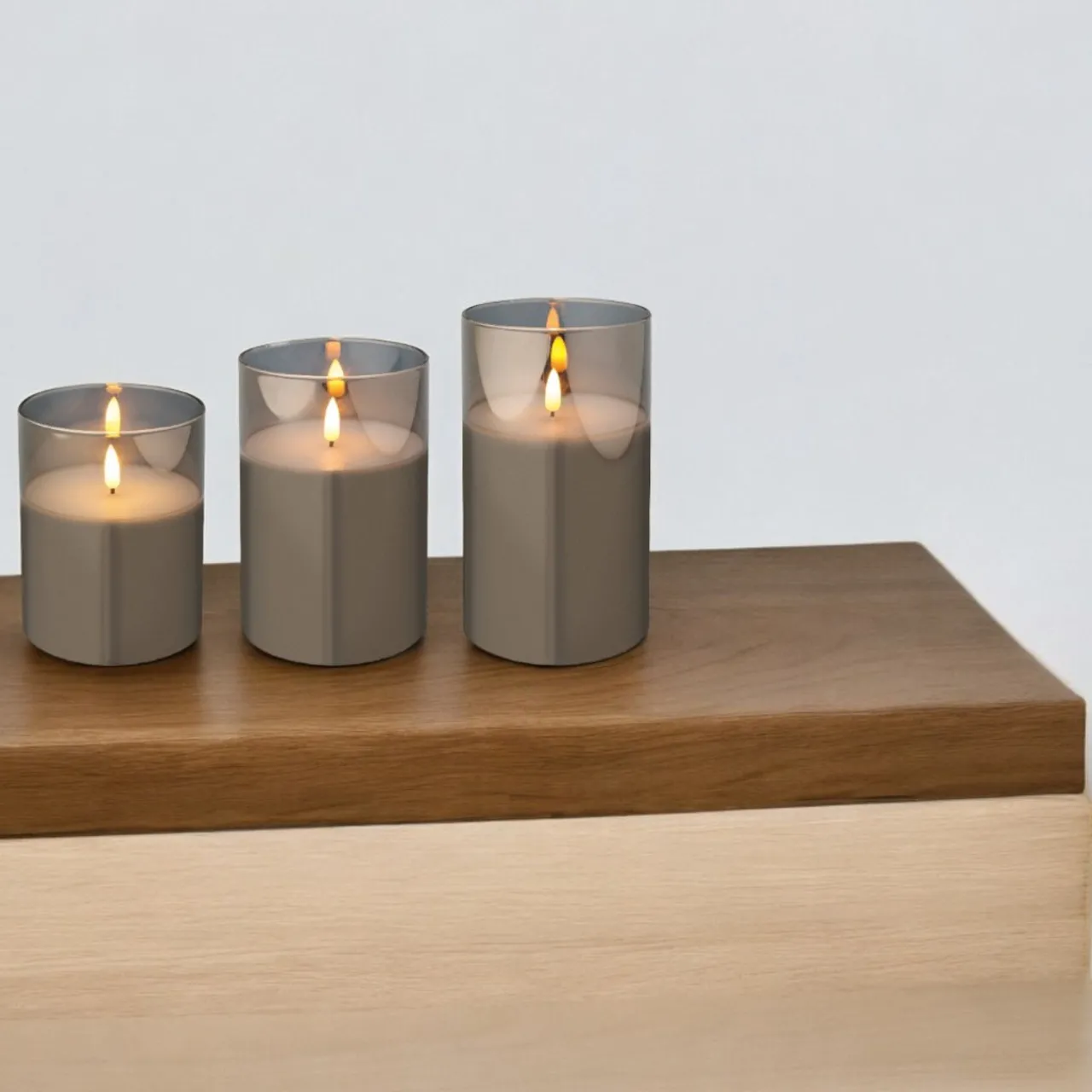 Lumineo Set of 3 Smokey Grey Battery Operated Candles in Glass Containers< Online