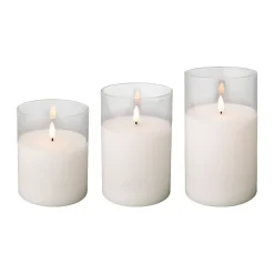 Lumineo Set of 3 White Battery Operated Candles in Glass Containers< Discount
