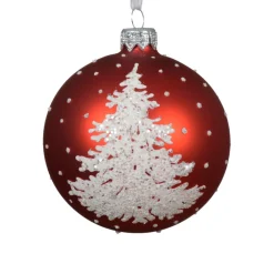 Matte Red Glass Ball With Tree Ornament< Discount