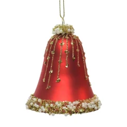 Matte Red Glittered Bell Ornament< Discount