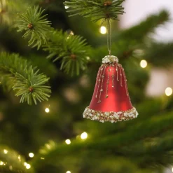 Matte Red Glittered Bell Ornament< Discount