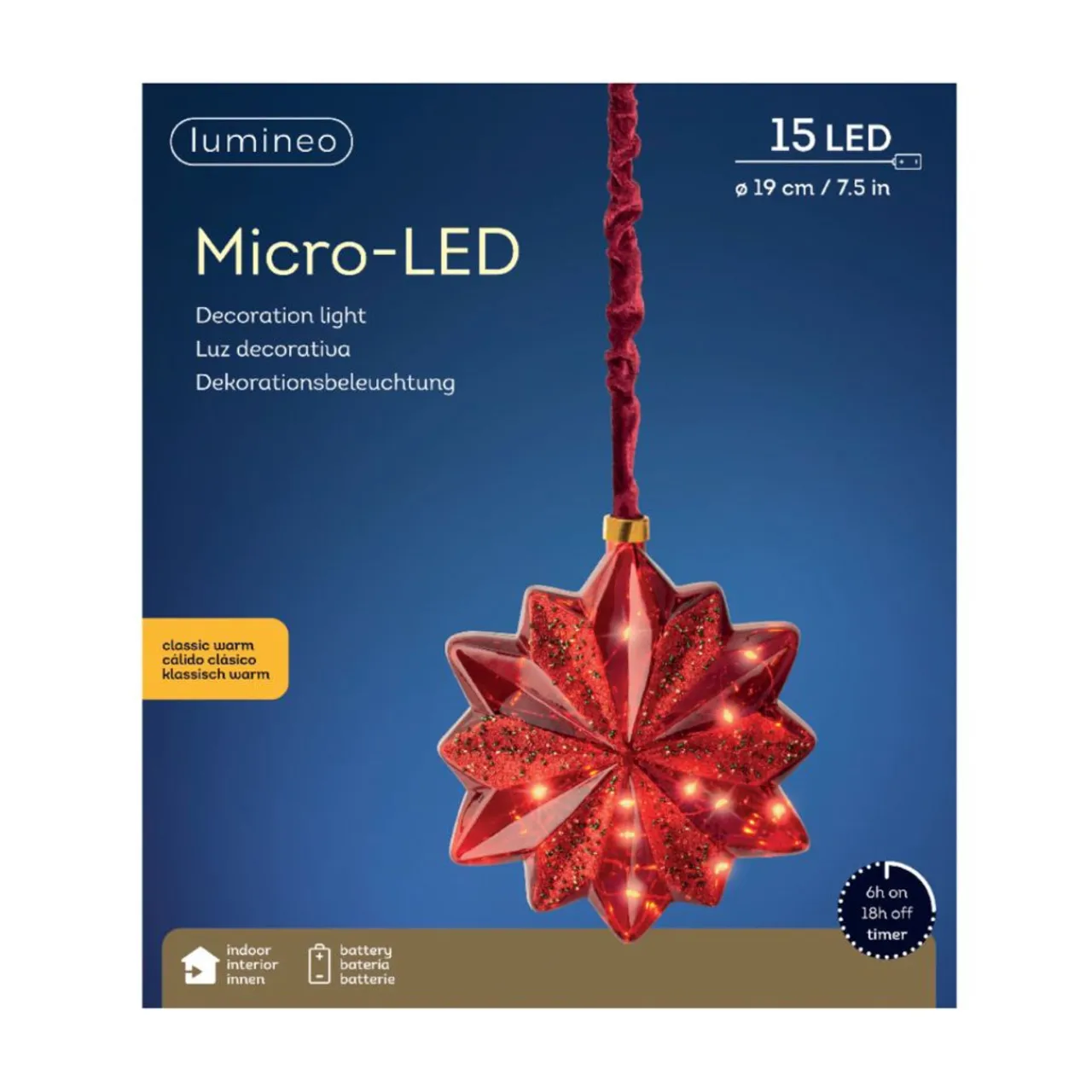 Micro LED Red Glass 12 Pointed Star - The Christmas Loft<Lumineo Hot