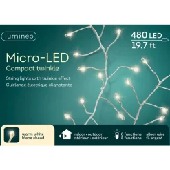 480 Micro-LED Compact Twinkle Lights Warm White on Silver Wire, 19.7 ft<Lumineo Clearance