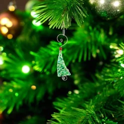 Mini Crushed Glass Tree Ornament - Green< New