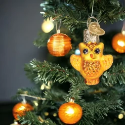 Mini Halloween Owl Glitter Ornament<Old World Glass Fashion