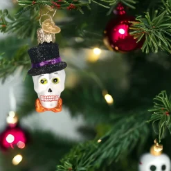 Mini Top Hat Skull Ornament<Old World Glass New