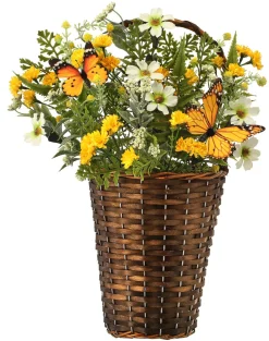 Mixed Daisy &amp; Monarch "n" Wicker Basket 19"< Clearance