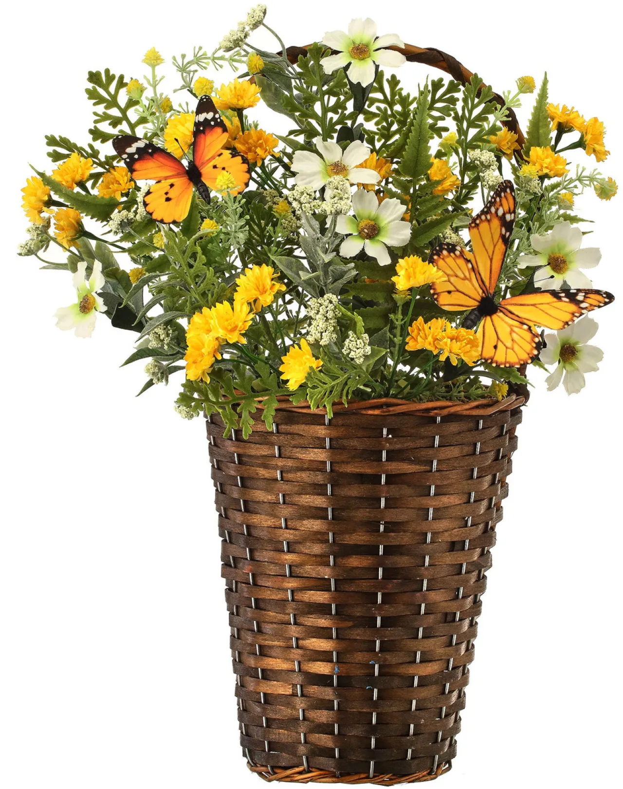 Mixed Daisy & Monarch "n" Wicker Basket 19"< Clearance