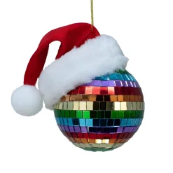 80MM Pride Mirror Ball Ornament with Santa Hat<Kurt Adler Hot