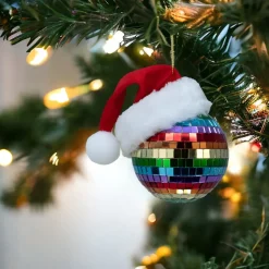 80MM Pride Mirror Ball Ornament with Santa Hat<Kurt Adler Hot