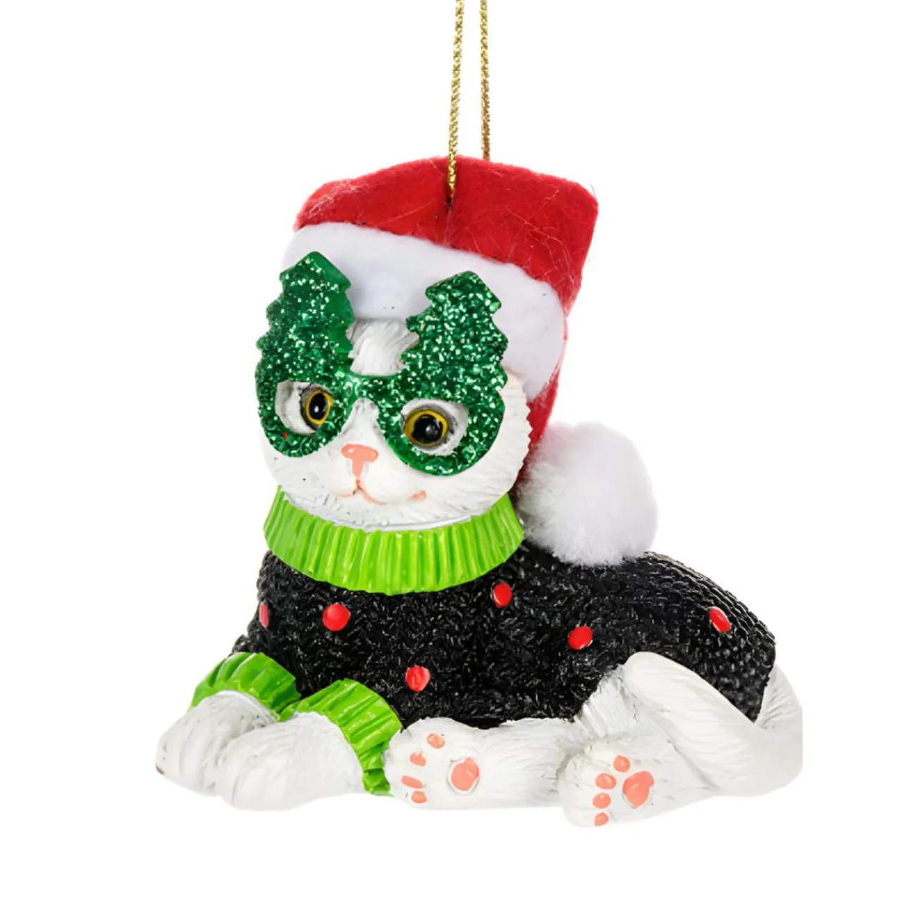 Navidad Cat with Green Tree Glasses Ornament< Outlet