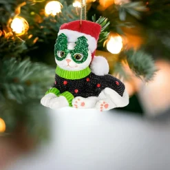 Navidad Cat with Green Tree Glasses Ornament< Outlet