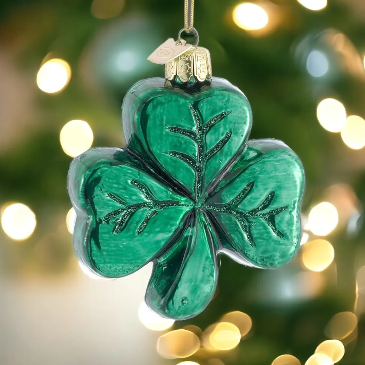 Noble Gems Blown Glass Shamrock Ornament 3.25"<Kurt Adler New