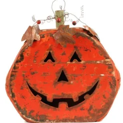 Orange Pumpkin Carved Wood Halloween Decor< Outlet