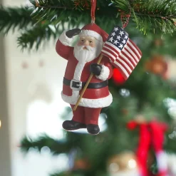 Patriotic Santa with American Flag Ornament< New