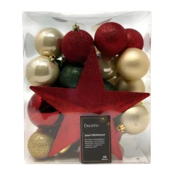 33pc Shatterproof Christmas Ornaments Set with Red Star Topper< Online