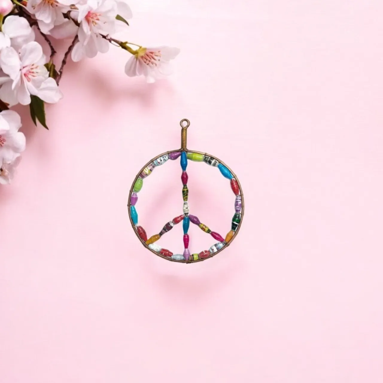 Peace Sign Ornament with Colorful Paper Beads< Fashion