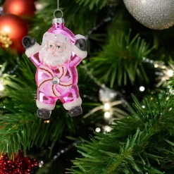 Peppermint Candy Santa Glass Ornament< Discount
