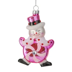 Peppermint Candy Snowman Glass Ornament< New